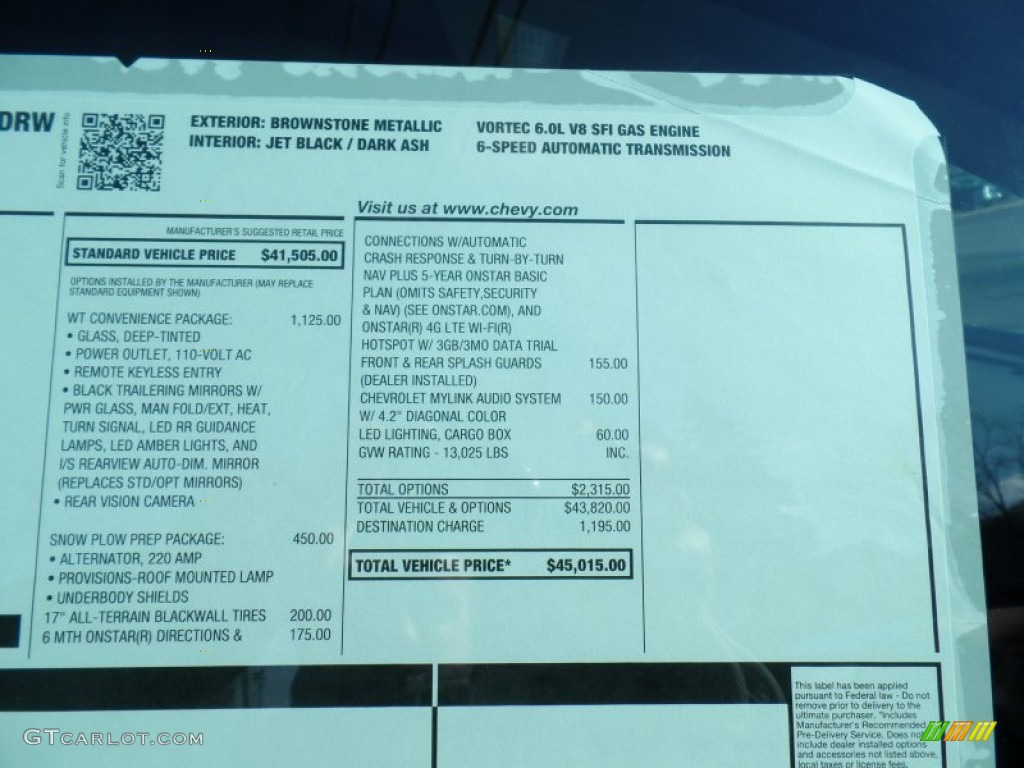 2015 Chevrolet Silverado 3500HD WT Crew Cab Dual Rear Wheel 4x4 Window Sticker Photo #99284239