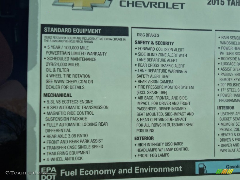 2015 Chevrolet Tahoe LTZ 4WD Window Sticker Photo #99285085