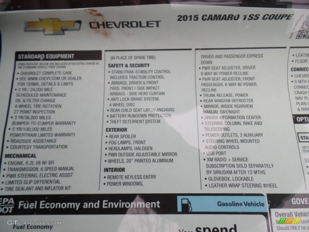 2015 Chevrolet Camaro SS Coupe Window Sticker Photo #99286180