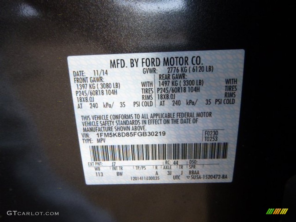 2015 Ford Explorer XLT 4WD Color Code Photos