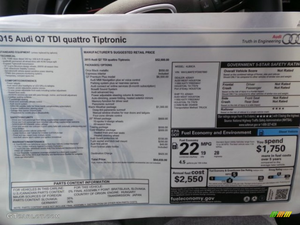 2015 Audi Q7 3.0 TDI Premium Plus quattro Window Sticker Photo #99332986