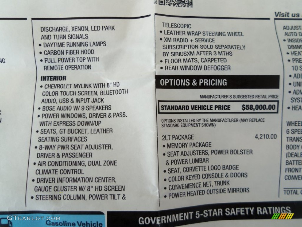 2014 Chevrolet Corvette Stingray Convertible Window Sticker Photo #99334807