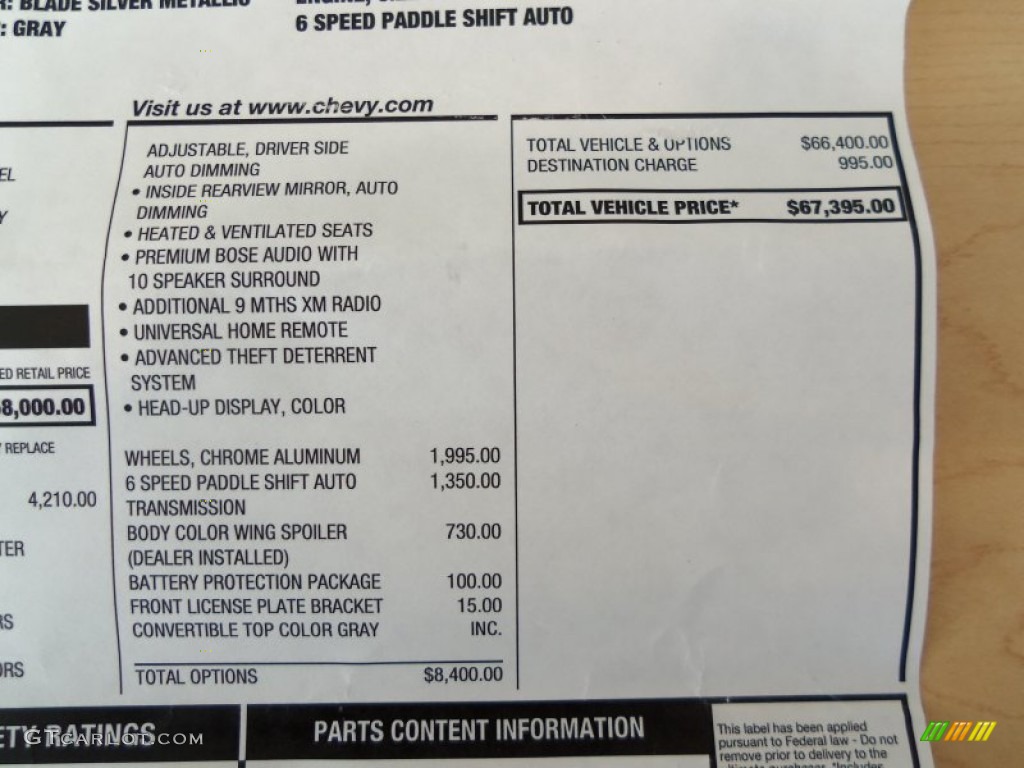 2014 Chevrolet Corvette Stingray Convertible Window Sticker Photo #99334831