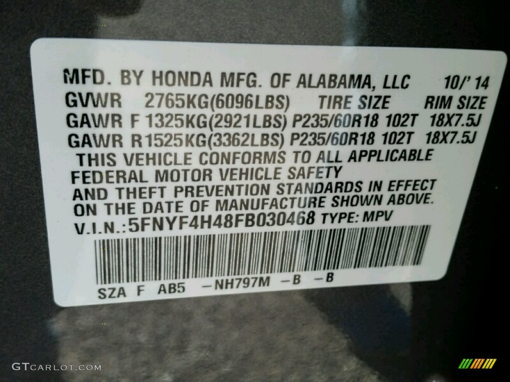 2015 Pilot EX 4WD - Modern Steel Metallic / Gray photo #4