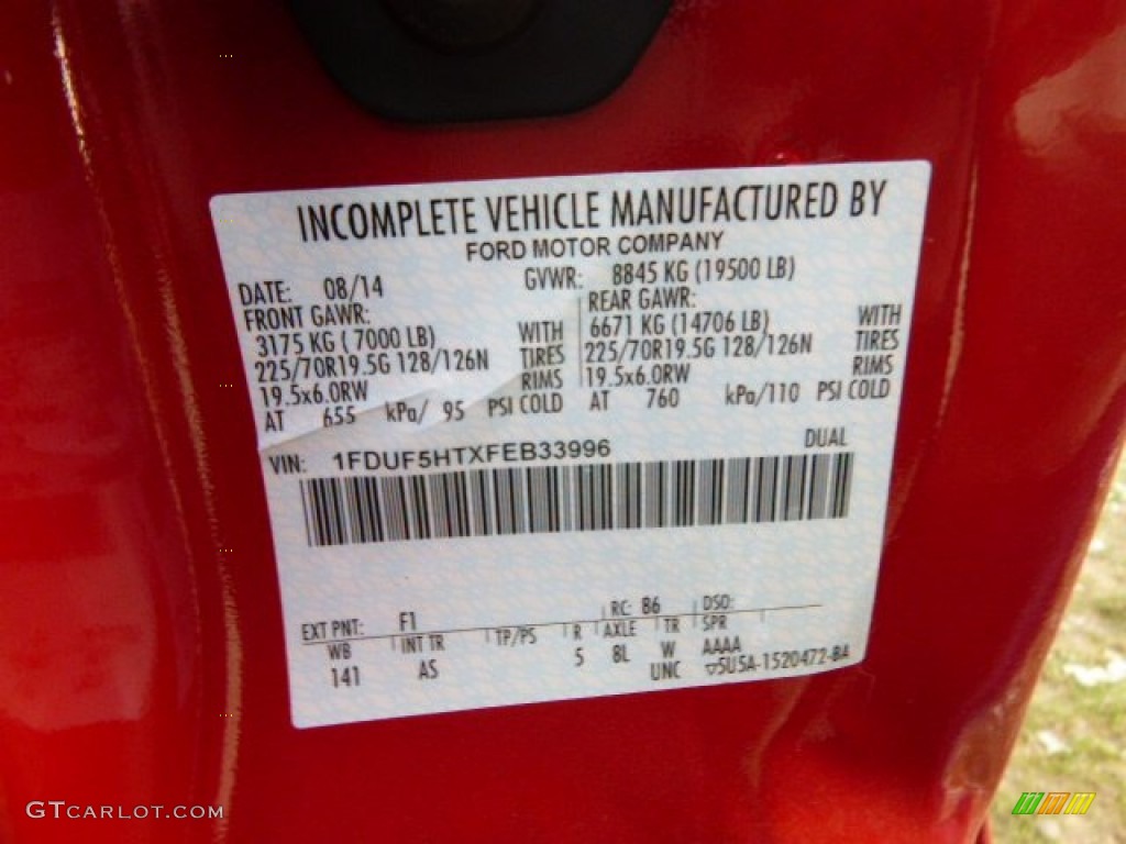 2015 F550 Super Duty Color Code F1 for Vermillion Red Photo #99340723