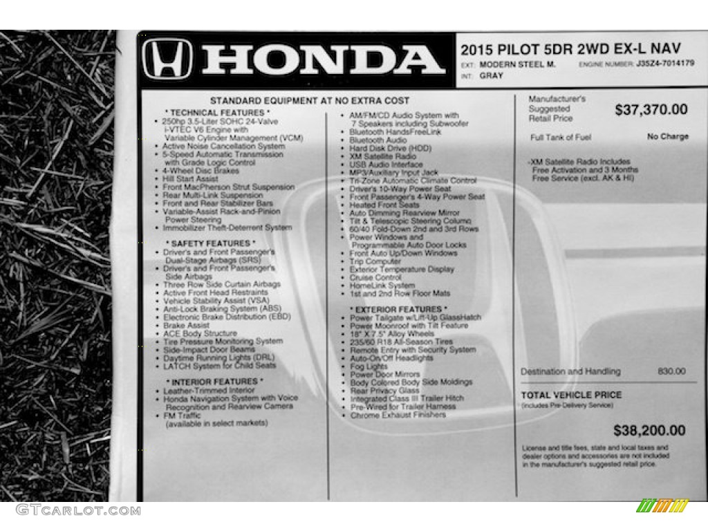 2015 Pilot EX-L - Modern Steel Metallic / Gray photo #22