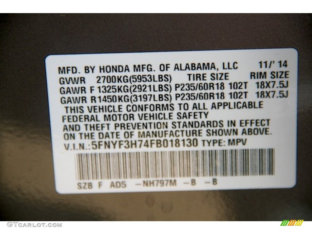 2015 Pilot EX-L - Modern Steel Metallic / Gray photo #25