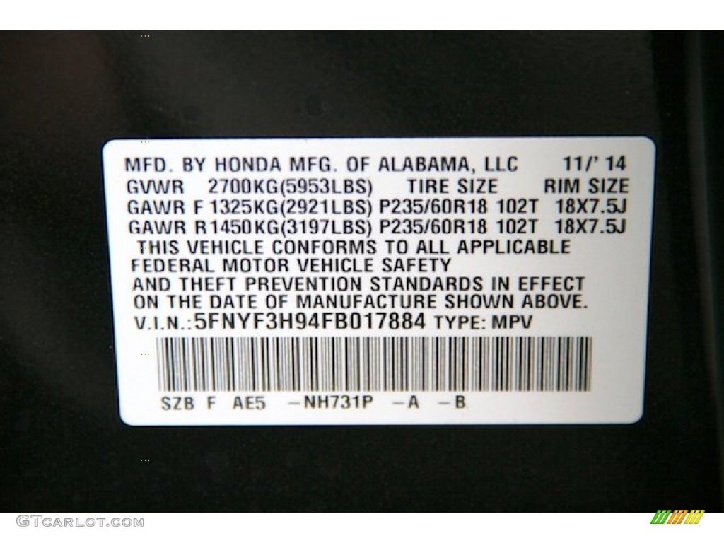 2015 Pilot Touring - Crystal Black Pearl / Black photo #25