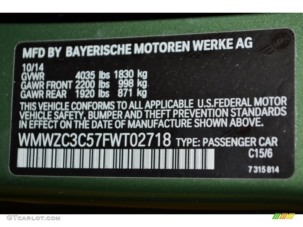 2015 Countryman Color Code C15 for Jungle Green Metallic Photo #99391736
