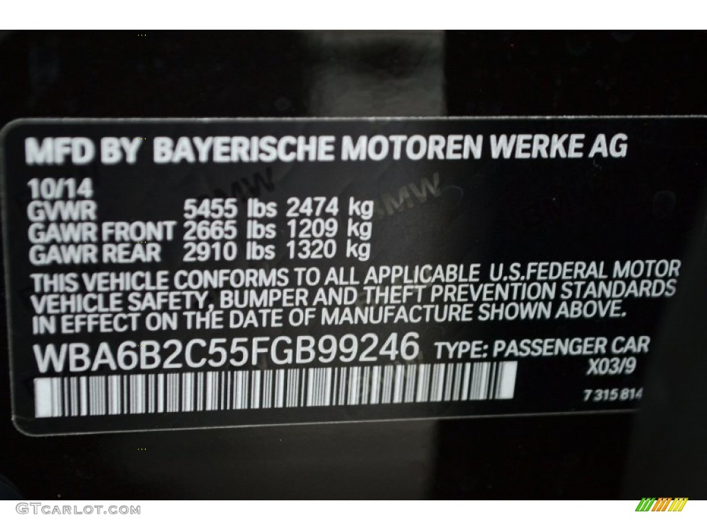 2015 BMW 6 Series 650i Gran Coupe Color Code Photos