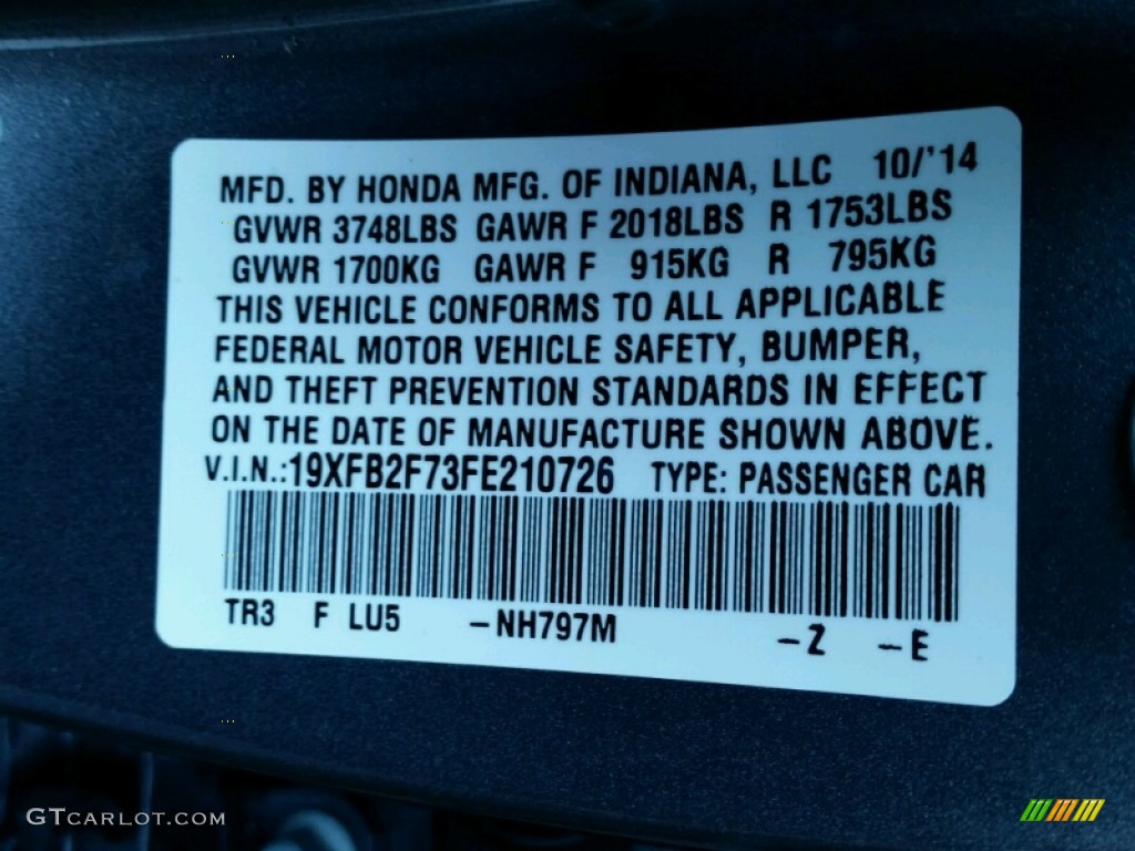 2015 Honda Civic SE Sedan Color Code Photos