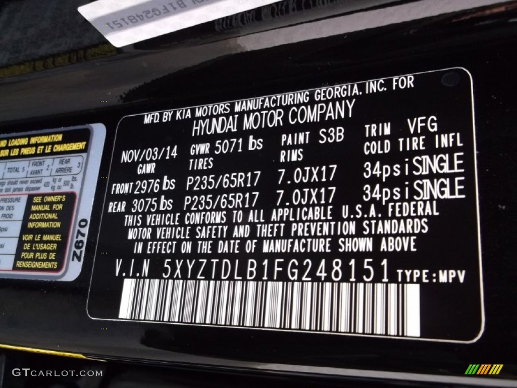 2015 Santa Fe Sport Color Code S3B for Twilight Black Photo #99402333