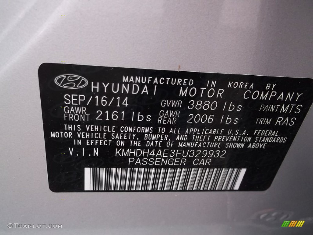 2015 Elantra SE Sedan - Shimmering Air Silver / Gray photo #15