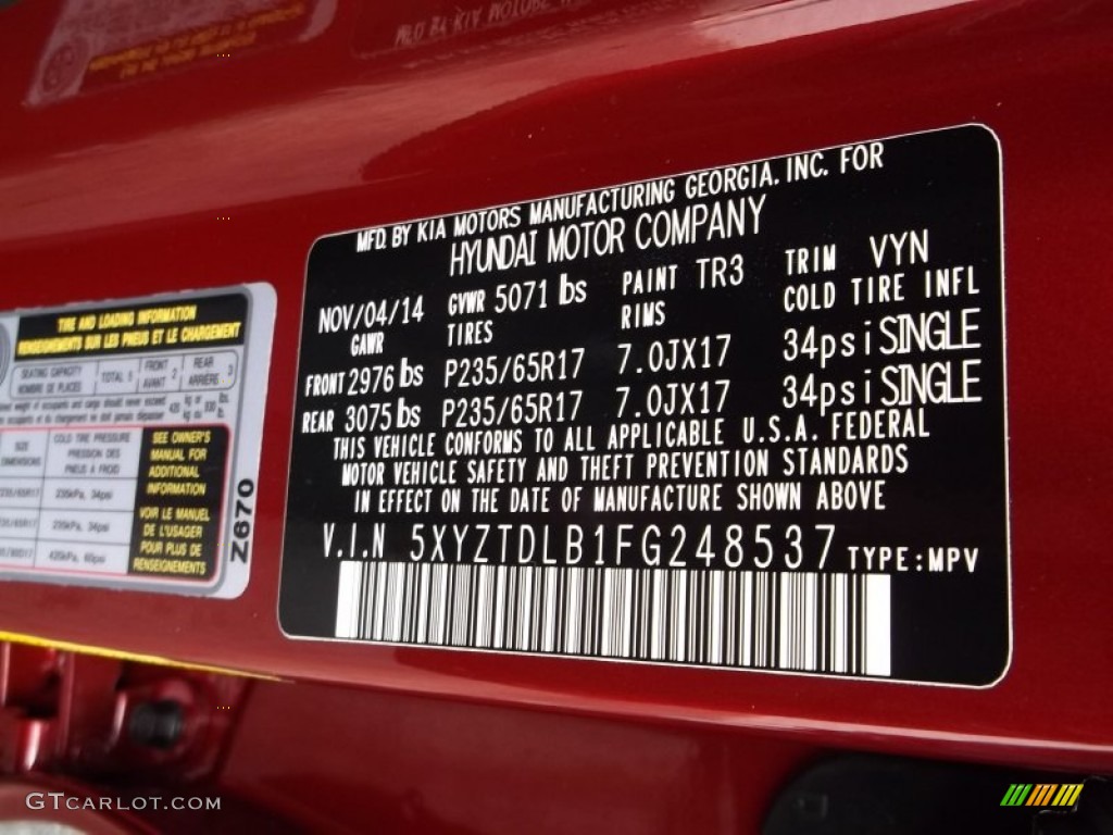 2015 Santa Fe Sport Color Code TR3 for Serrano Red Photo #99406367