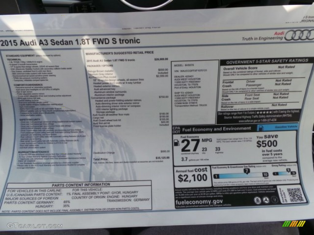 2015 A3 1.8 Premium Plus - Beluga Brown Metallic / Titanium Gray photo #28