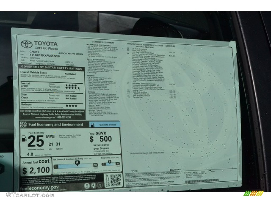 2015 Camry XSE V6 - Ruby Flare Pearl / Ash photo #11