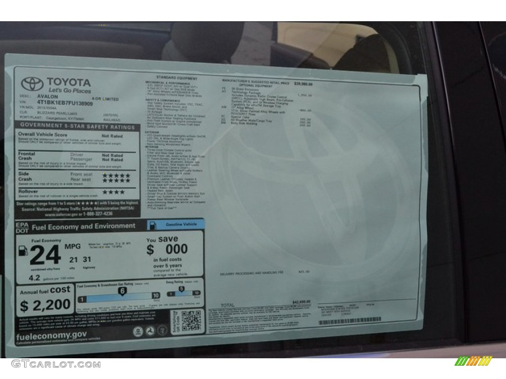 2015 Toyota Avalon Limited Window Sticker Photo #99427525