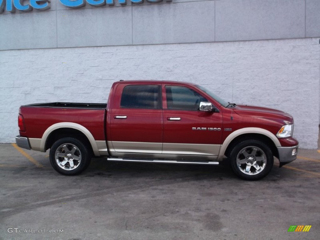 2011 Ram 1500 Laramie Crew Cab 4x4 - Deep Cherry Red Crystal Pearl / Light Pebble Beige/Bark Brown photo #2