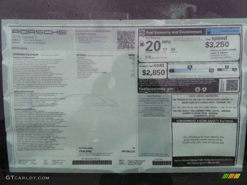 2015 Porsche Cayenne S Window Sticker Photo #99447640