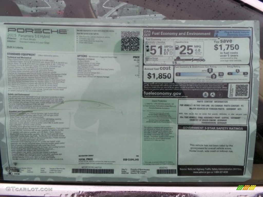 2015 Porsche Panamera S E-Hybrid Window Sticker Photo #99448669