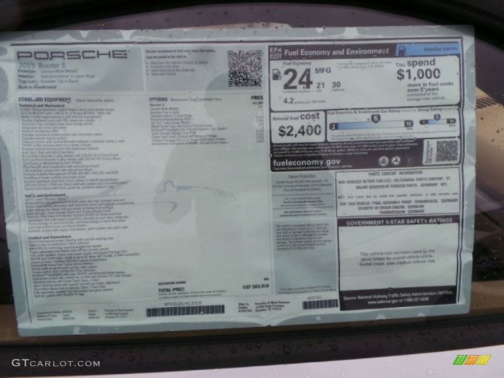 2015 Porsche Boxster S Window Sticker Photo #99449092