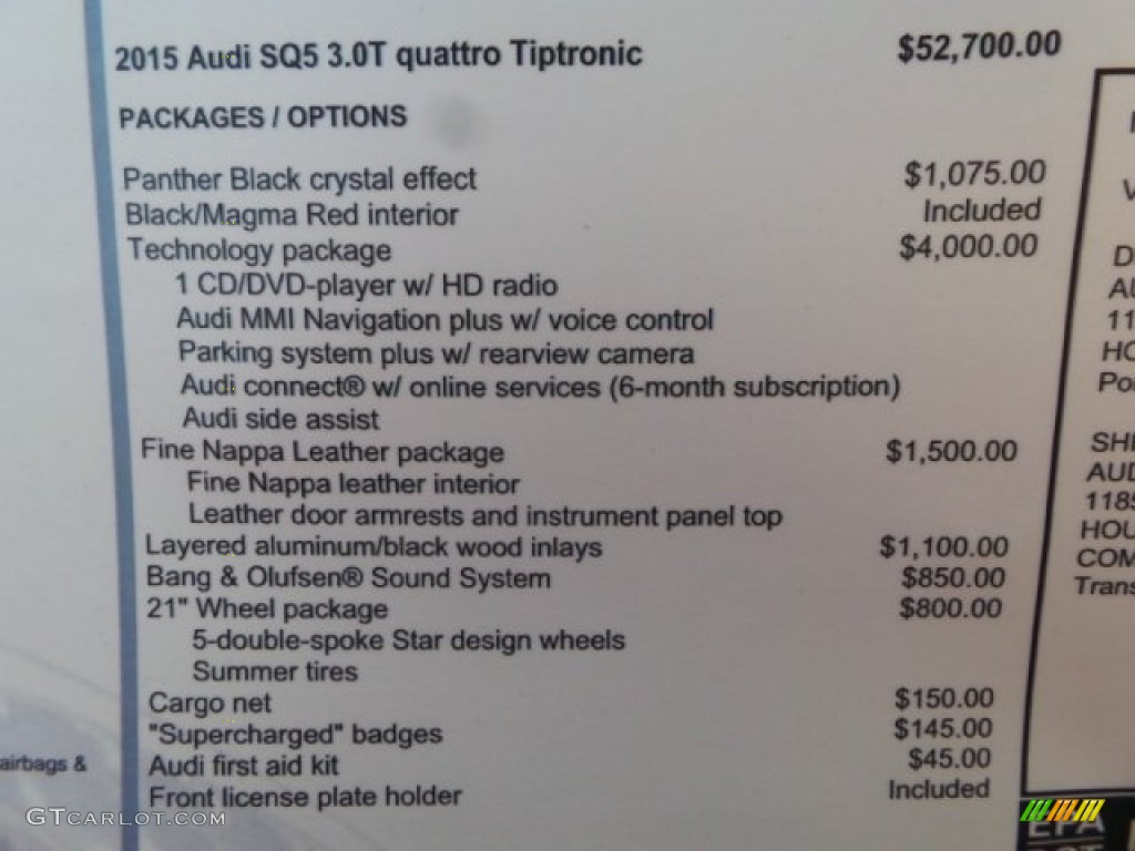2015 Audi SQ5 Premium Plus 3.0 TFSI quattro Window Sticker Photo #99454591