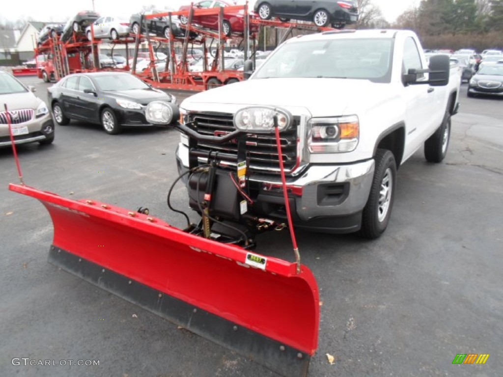 Summit White 2015 GMC Sierra 3500HD Work Truck Regular Cab 4x4 Plow Truck Exterior Photo #99457527