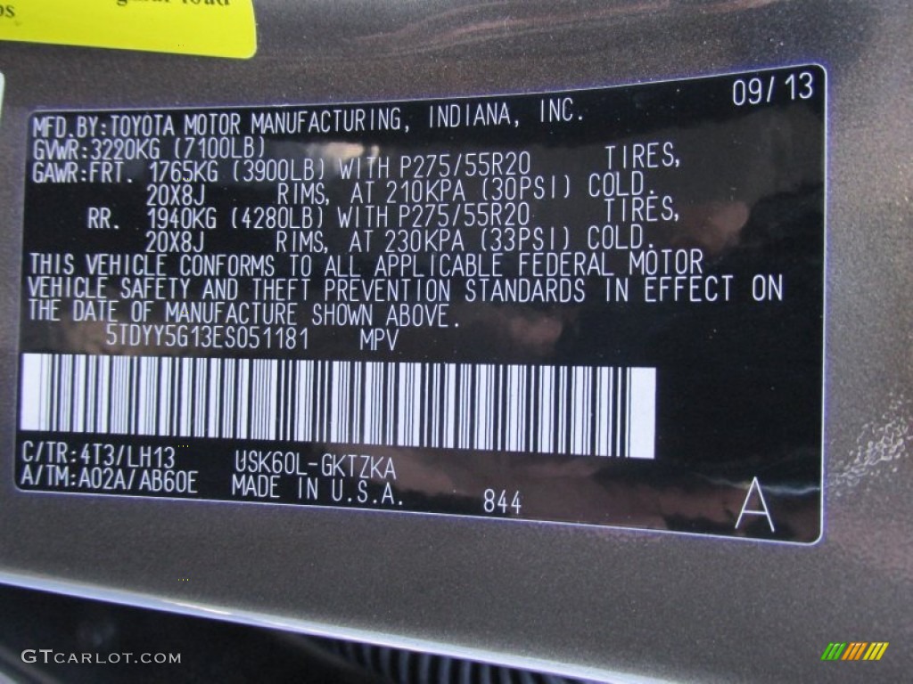 2014 Toyota Sequoia Platinum Color Code Photos