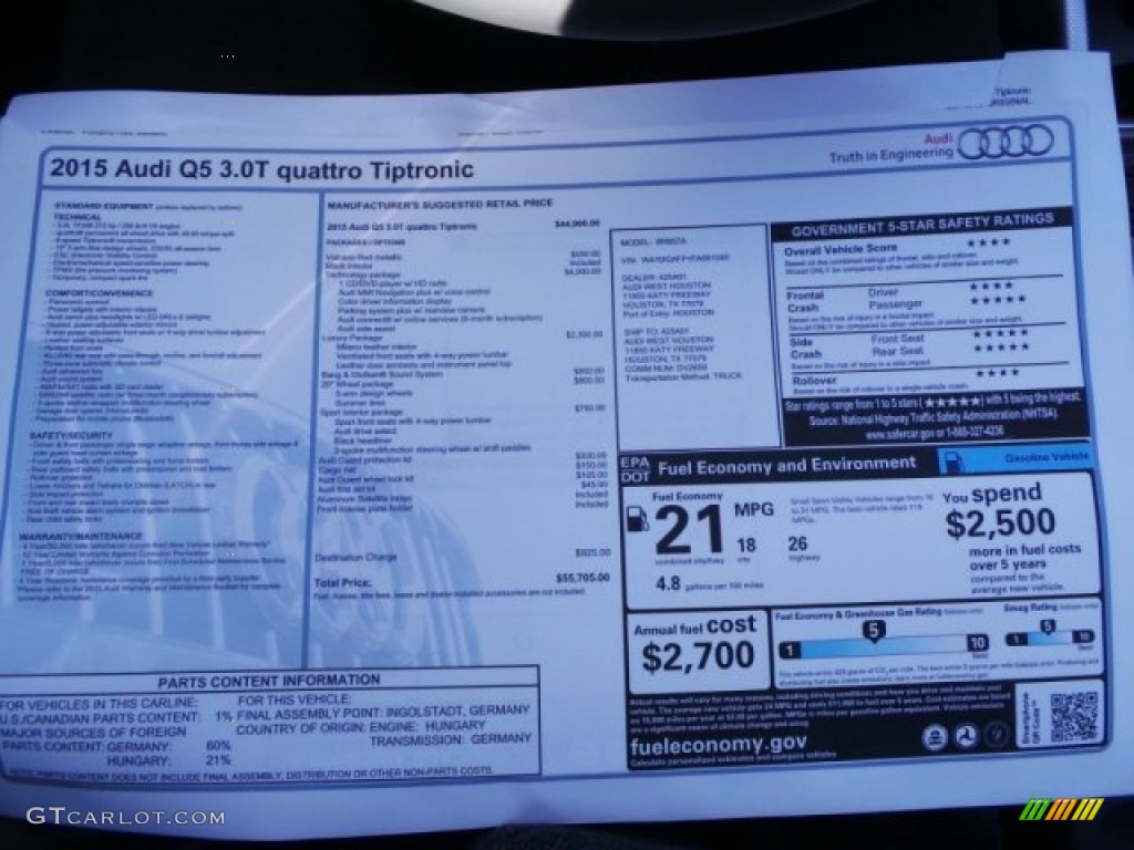 2015 Audi Q5 3.0 TFSI Premium Plus quattro Window Sticker Photo #99480259