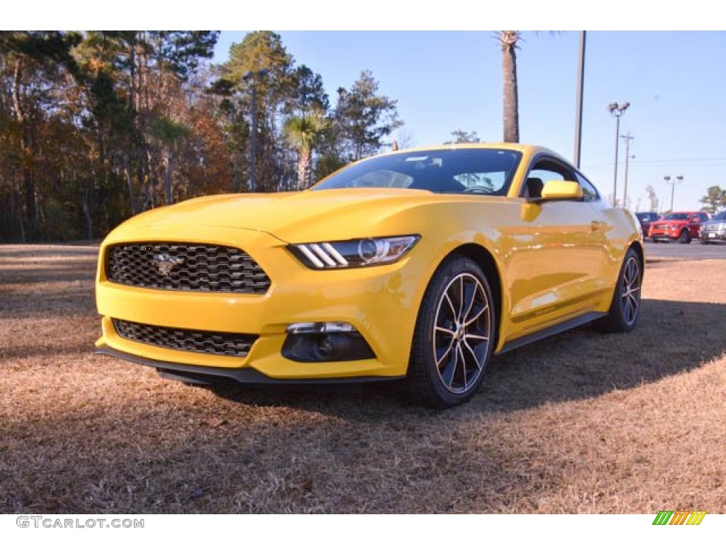 Triple Yellow Tricoat 2015 Ford Mustang EcoBoost Coupe Exterior Photo #99500902
