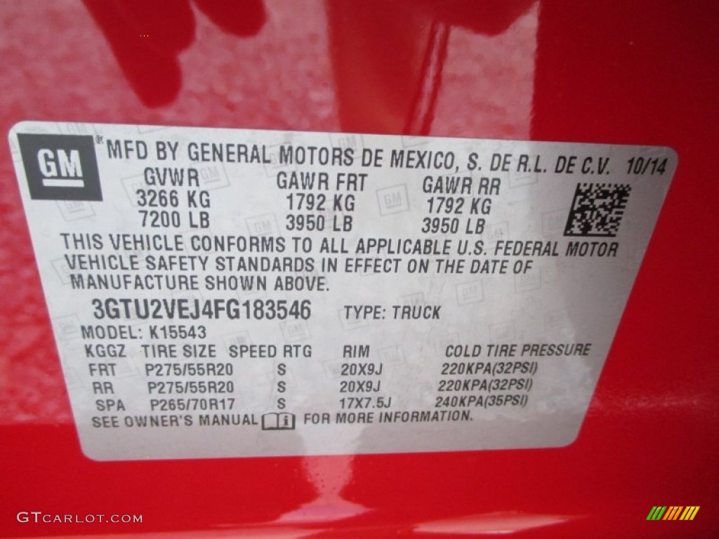 2015 GMC Sierra 1500 SLT Crew Cab 4x4 Info Tag Photos