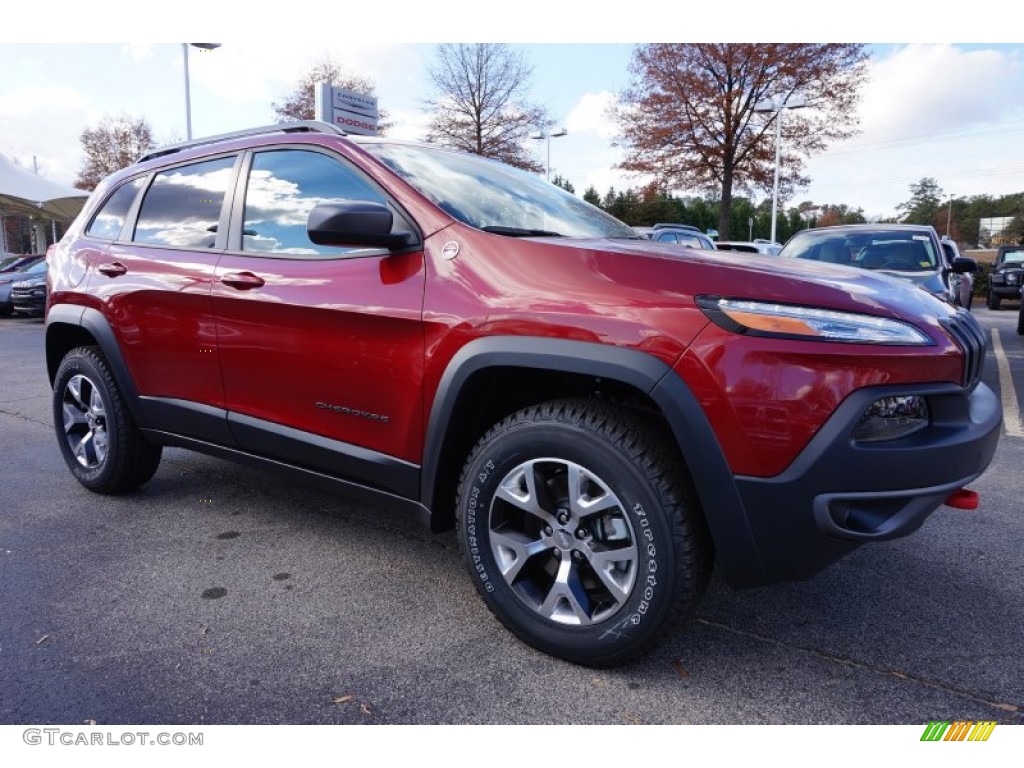 2015 Cherokee Trailhawk 4x4 - Deep Cherry Red Crystal Pearl / Trailhawk Brown photo #4