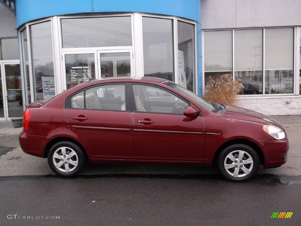 2008 Accent GLS Sedan - Wine Red / Beige photo #2