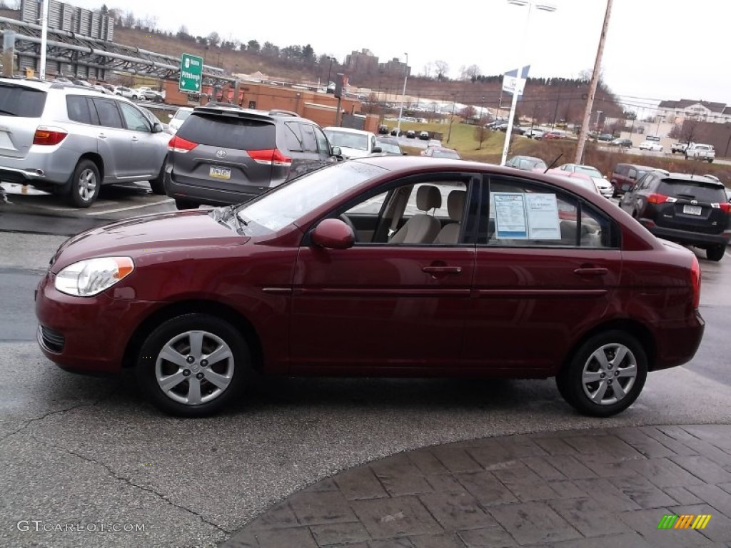 2008 Accent GLS Sedan - Wine Red / Beige photo #6