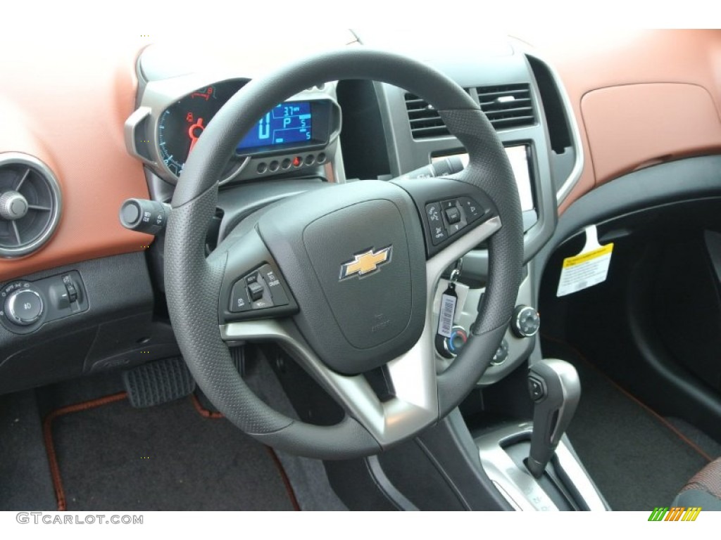 2015 Chevrolet Sonic LT Sedan Jet Black/Brick Steering Wheel Photo #99615624