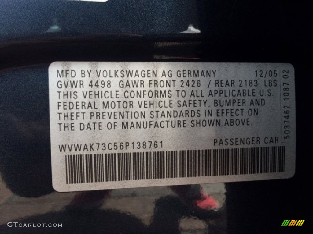2006 Passat 2.0T Sedan - Blue Graphite Metallic / Classic Grey photo #14