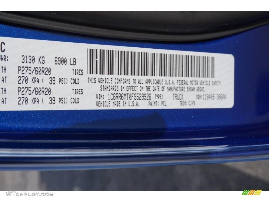 2015 1500 Color Code PCL for Blue Streak Pearl Photo #99661522