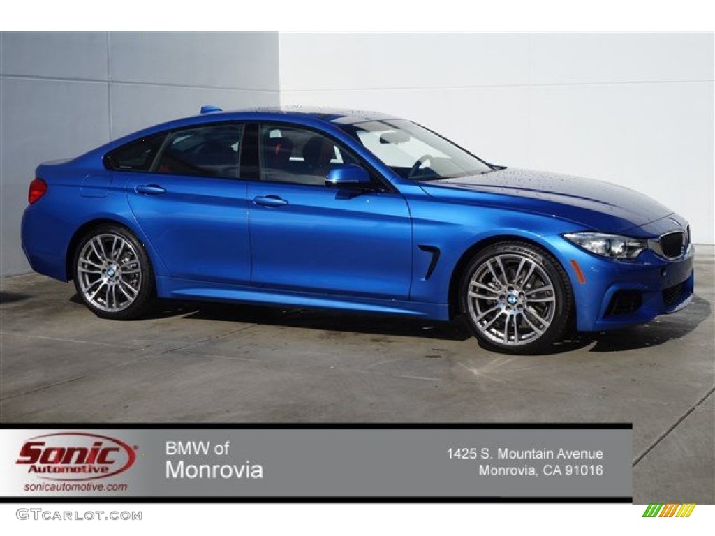 2015 4 Series 428i Gran Coupe - Estoril Blue Metallic / Coral Red/Black Highlight photo #1