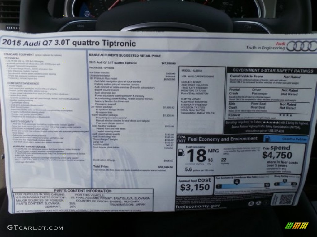 2015 Audi Q7 3.0 Premium Plus quattro Window Sticker Photo #99727717
