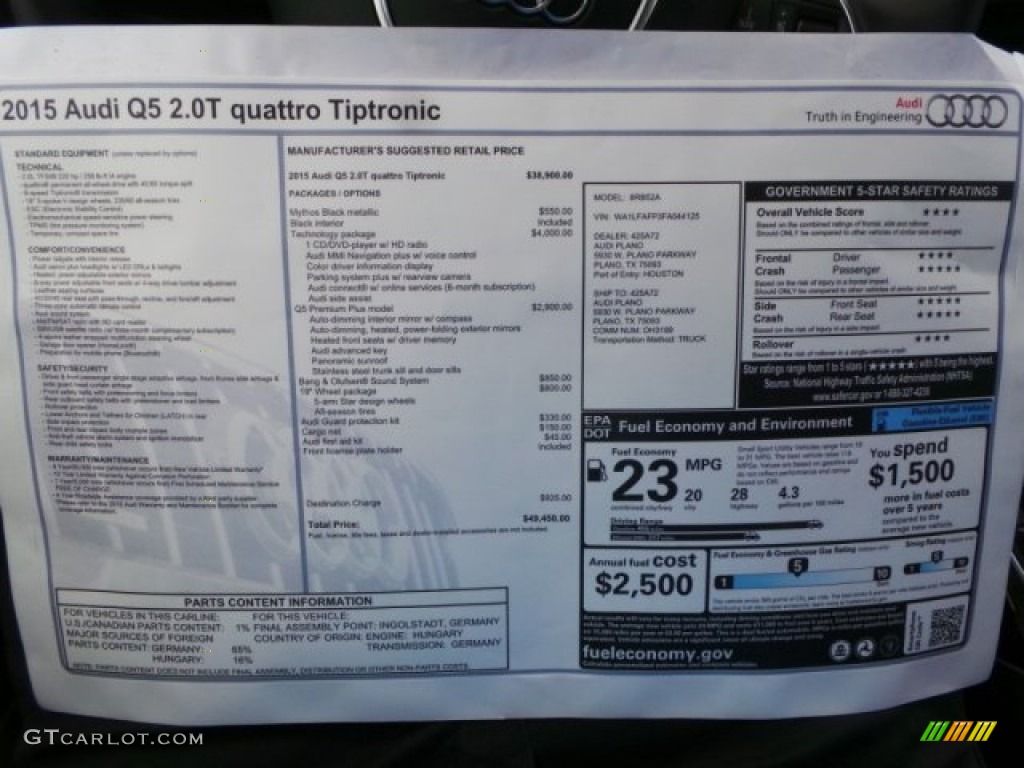 2015 Audi Q5 2.0 TFSI Premium Plus quattro Window Sticker Photo #99730177