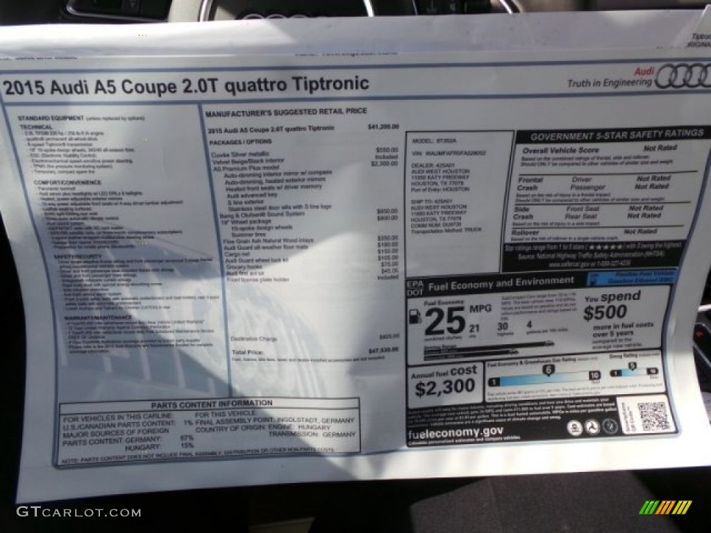 2015 A5 Premium Plus quattro Coupe - Cuvee Silver Metallic / Velvet Beige photo #23