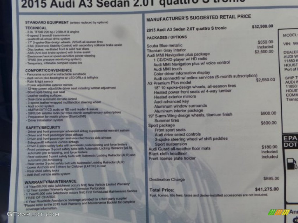 2015 Audi A3 2.0 Premium Plus quattro Window Sticker Photo #99730660