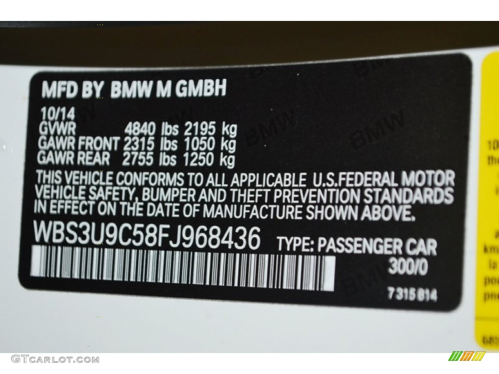 2015 M4 Color Code 300 for Alpine White Photo #99732838