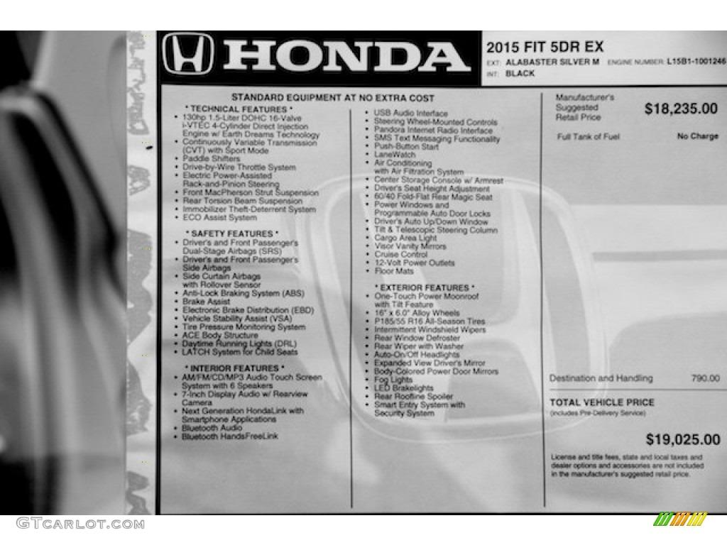 2015 Honda Fit EX Window Sticker Photo #99734296