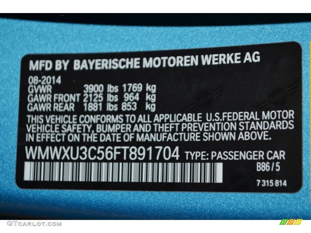 2017 Cooper Color Code B86 For Electric Blue Metallic Photo 2017 Cooper Color Code B86 For Electric Blue Metallic Photo 99736085