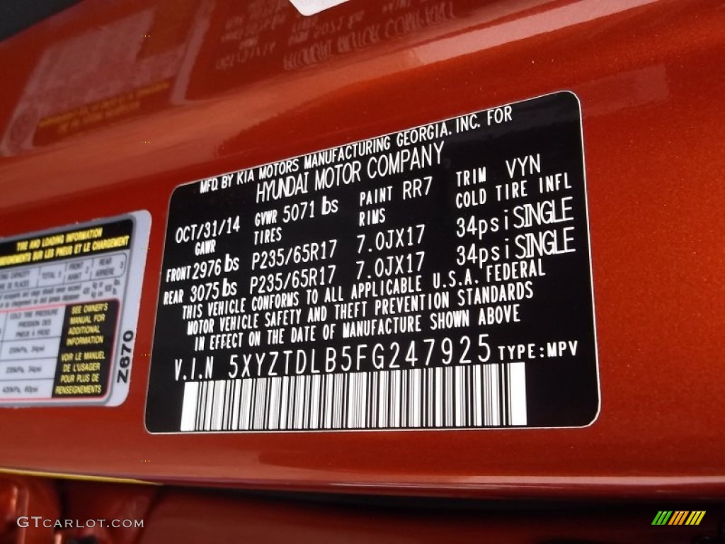 2015 Santa Fe Sport Color Code RR7 for Canyon Copper Photo #99764085