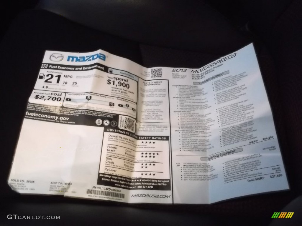 2013 Mazda MAZDA3 MAZDASPEED3 Window Sticker Photo #99767345