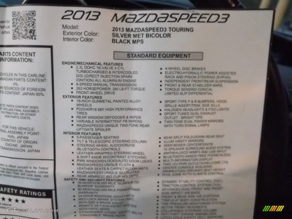 2013 Mazda MAZDA3 MAZDASPEED3 Window Sticker Photo #99767363