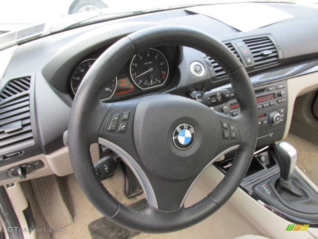 2009 BMW 1 Series 128i Coupe Taupe Steering Wheel Photo #99767510