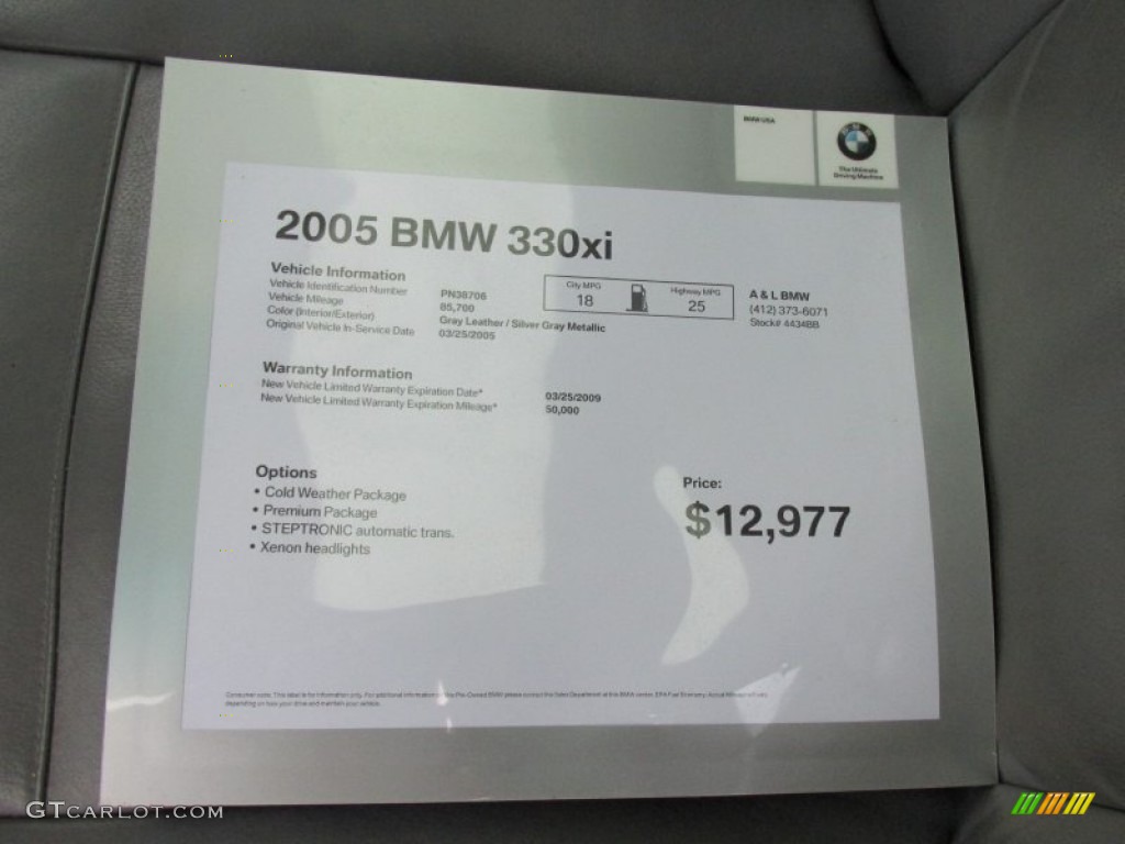 2005 3 Series 330xi Sedan - Silver Grey Metallic / Grey photo #12